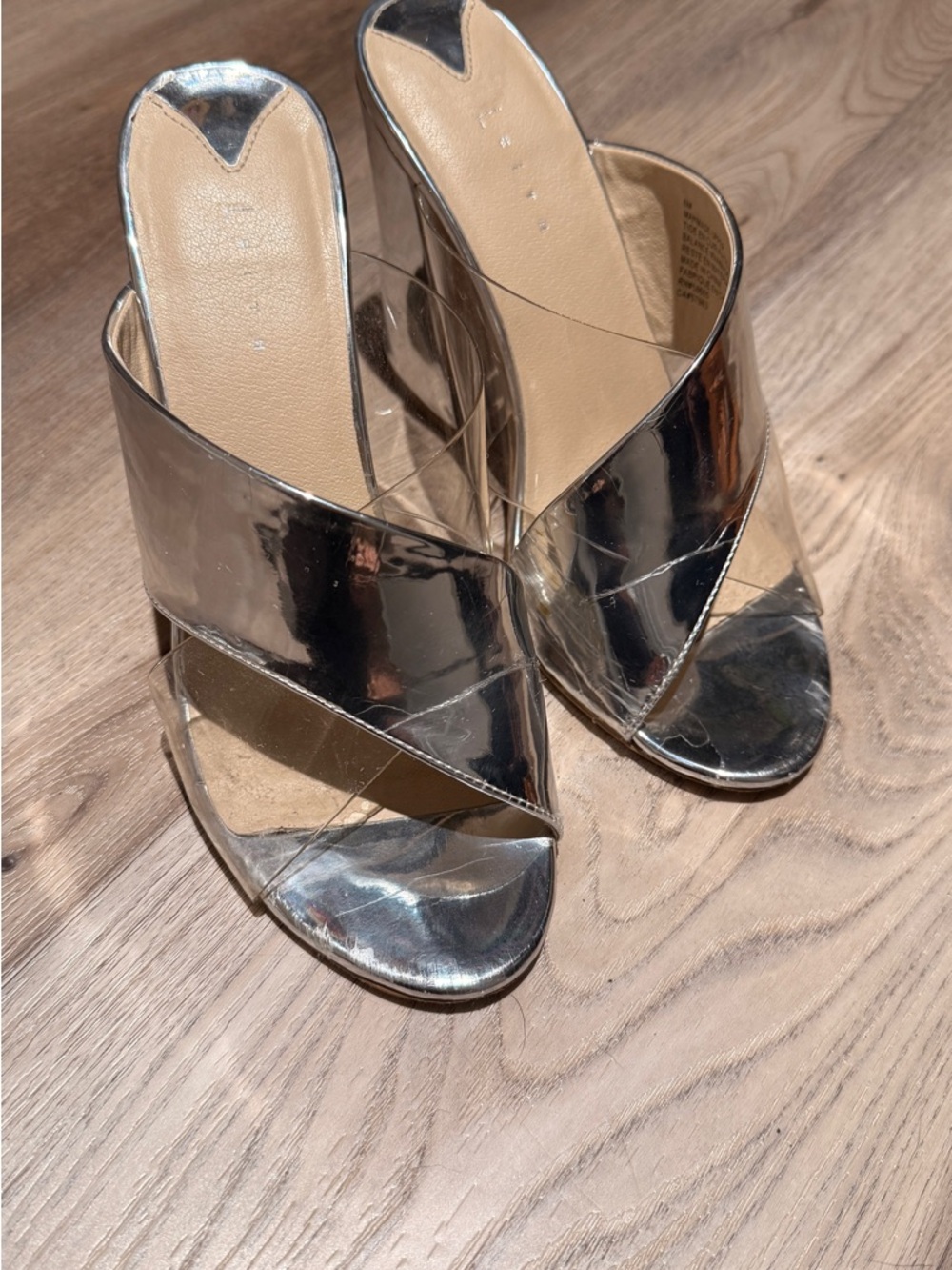 Metallic silver Women’s Block Heel Mules - Picture 5 of 9